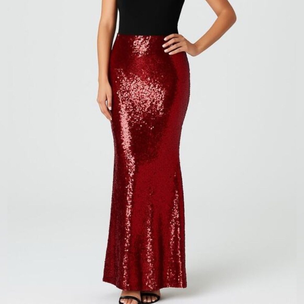Johnny Wujek Glamorous Body-con Scarlet Red Sequin Maxi Skirt Junior XS & S  NWT